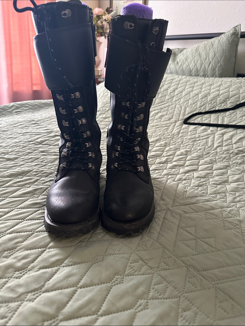 Harley-Davidson Black Leather Lace-Up Moto Combat Boots